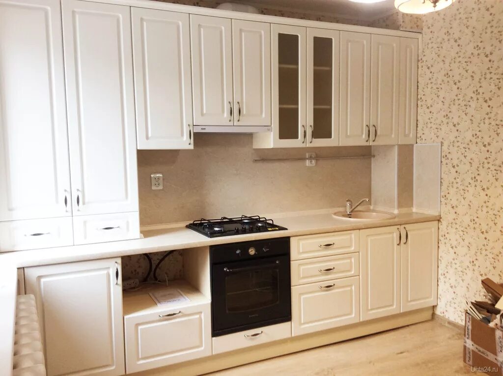 Кухонный гарнитур мдф фото Фотография Фасады - пленка Ясень, фрезеровка "Неаполь". Столешница и стеновая пр