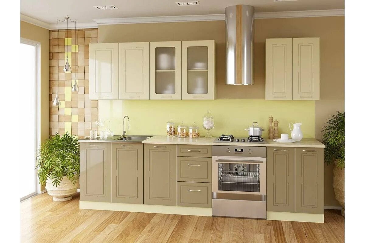 Кухонный гарнитур молочный цвет фото Кухня Оля 1,4 м Минимал капучино - ваниль глянец Артем мебель купить готовую кух