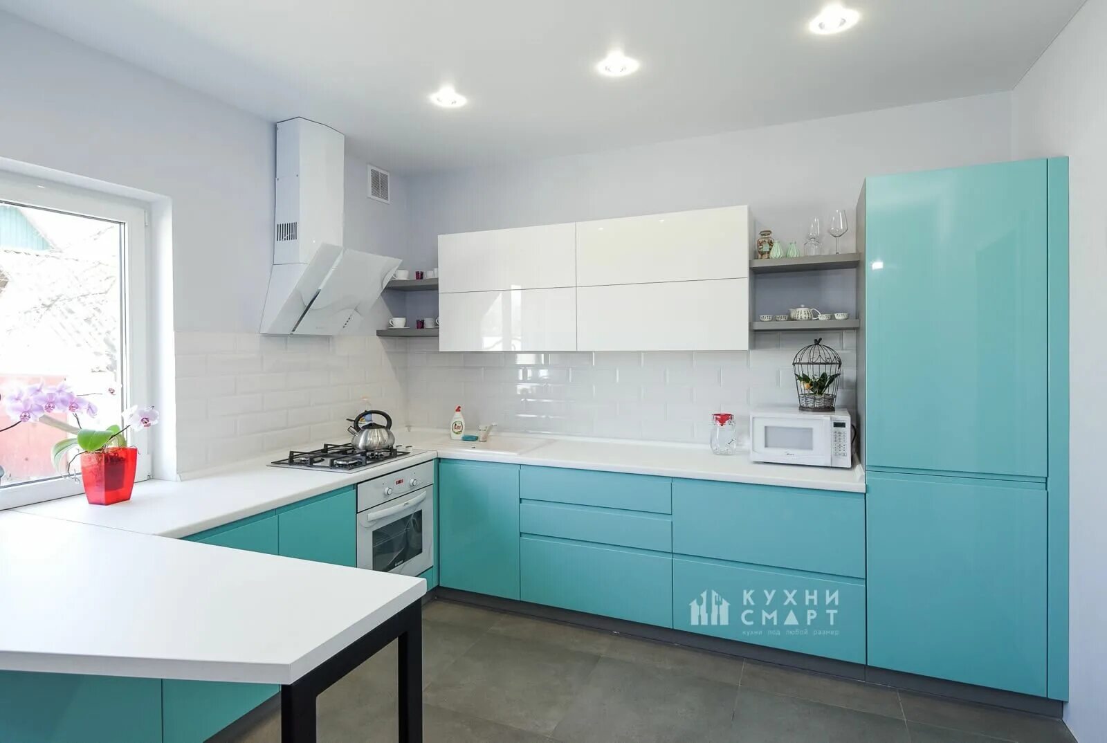 Кухонный гарнитур мятного цвета фото Кухня Мятная - заказать недорого в Москве у производителя Кухни-Смарт