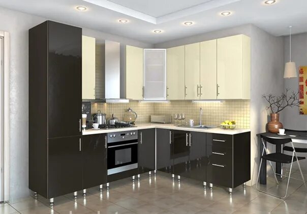 Кухонный гарнитур на ножках фото Кухня High Gloss "Шоколад-Ваниль" 2.4Х2.0м-Цена: 14 491 грн.Производитель: фабри