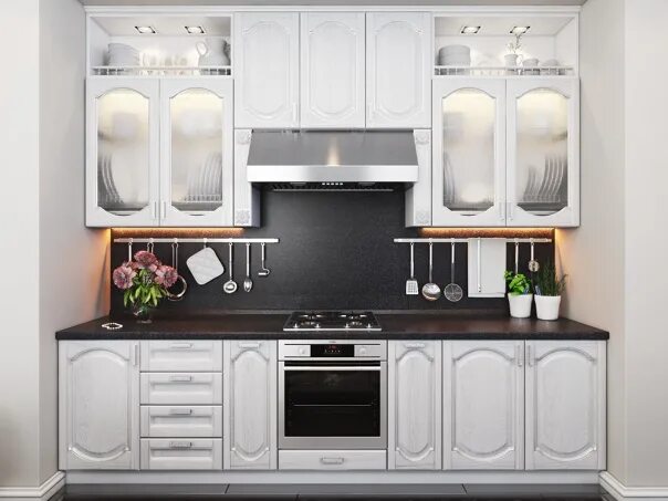 Кухонный гарнитур нефтекамск фото цена Кухонный гарнитур изготовлен из массива ясеня. Цвет фасадов - белый с серебряной