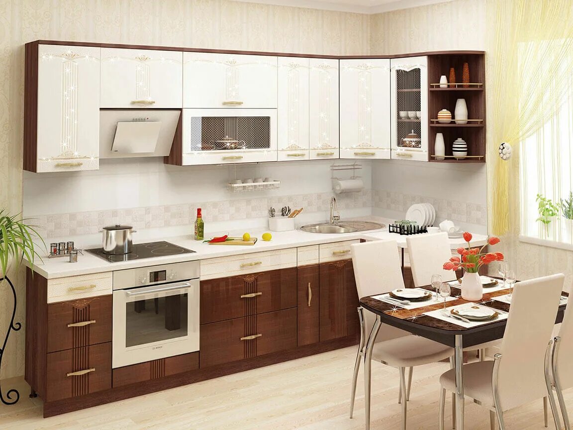 Кухонный гарнитур образцы фото и цены Модульная кухня Каролина с фрезеровкой - купить в Челябинске на Дом74мебели.ру