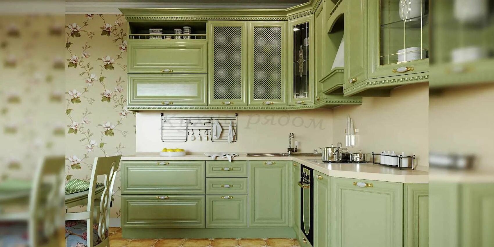 Кухонный гарнитур оливкового цвета в интерьере Оливковые обои на кухне - 67 фото