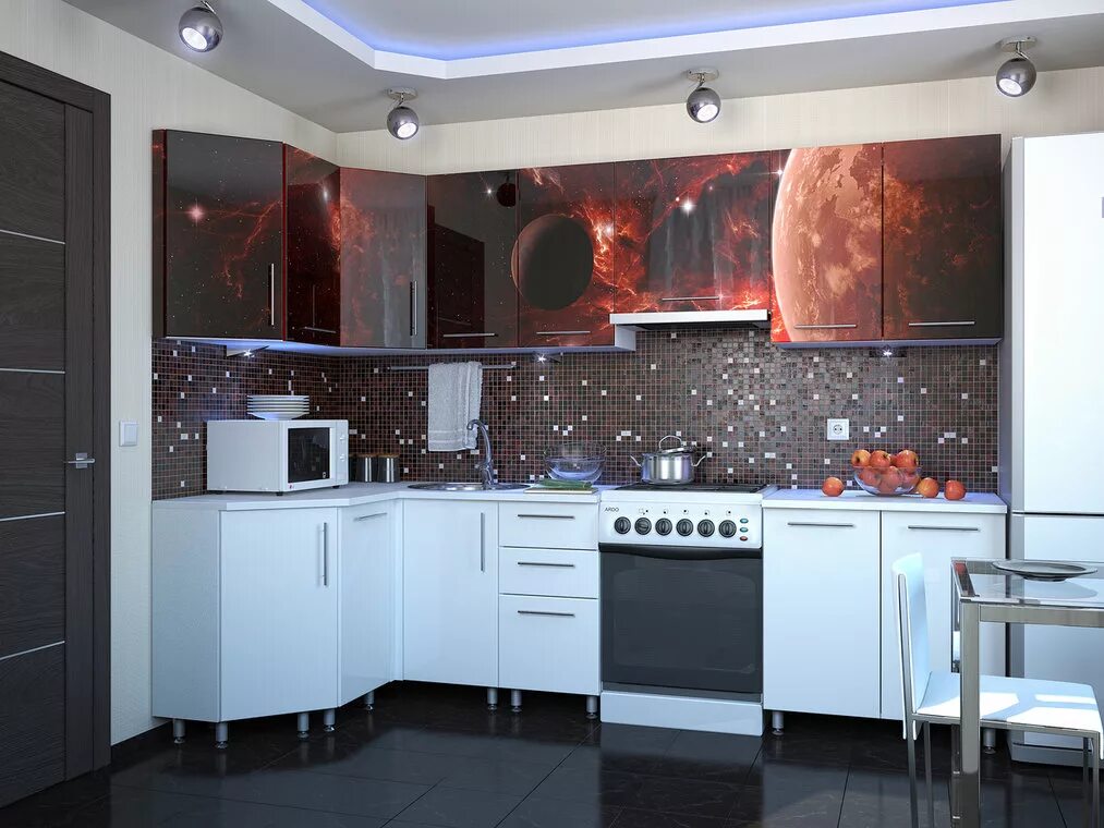 Кухонный гарнитур остров фото Кухни с фотопечатью на фасадах: фото