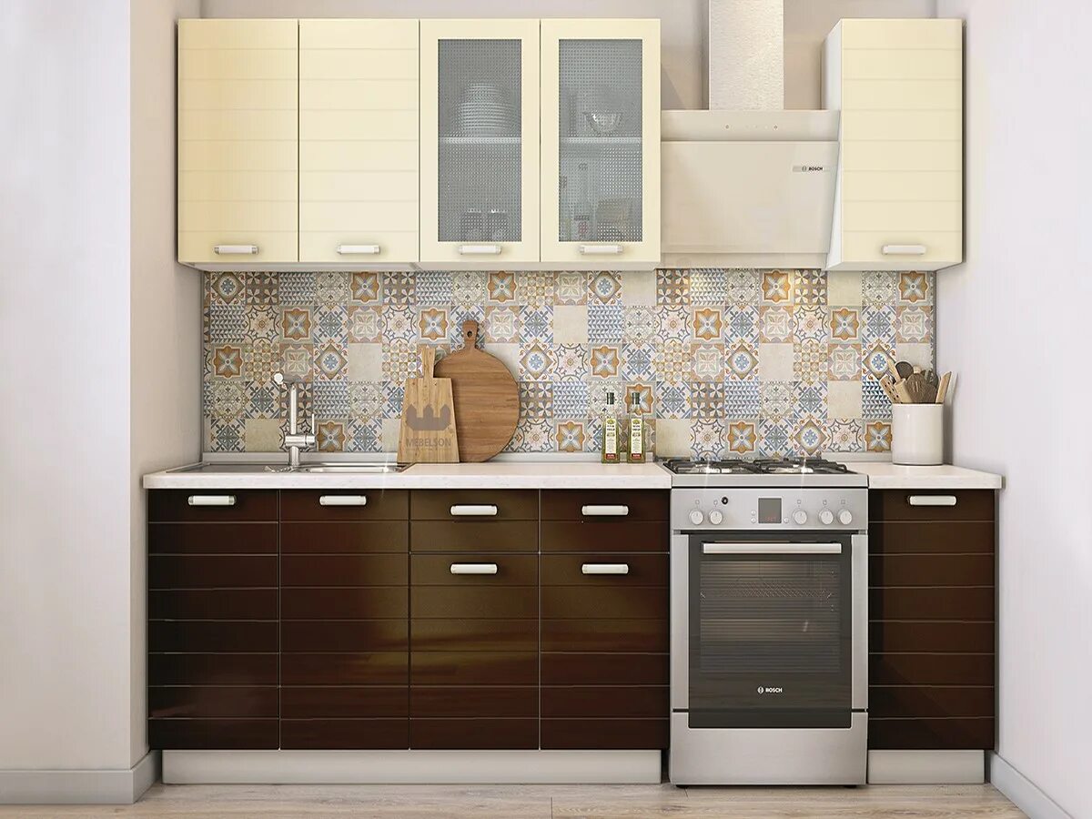 Кухонный гарнитур отзывы фото Купить Кухонный гарнитур "Виктория" (крем глянец/шоколад глянец) по цене 34140 р