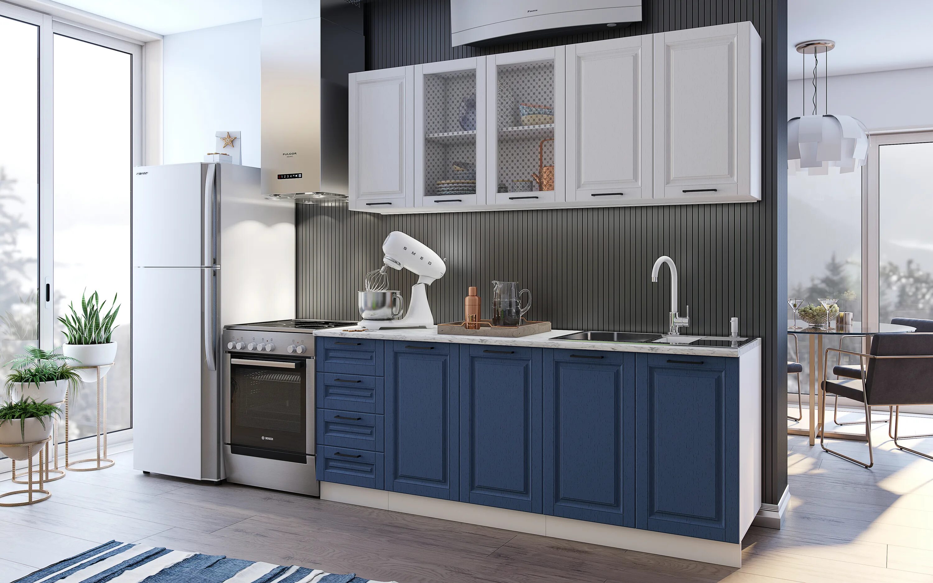 Кухонный гарнитур отзывы фото Кухонный гарнитур Вита 2.0, Шато белый (Вита)/Шато индиго (Вита), Белый - купить