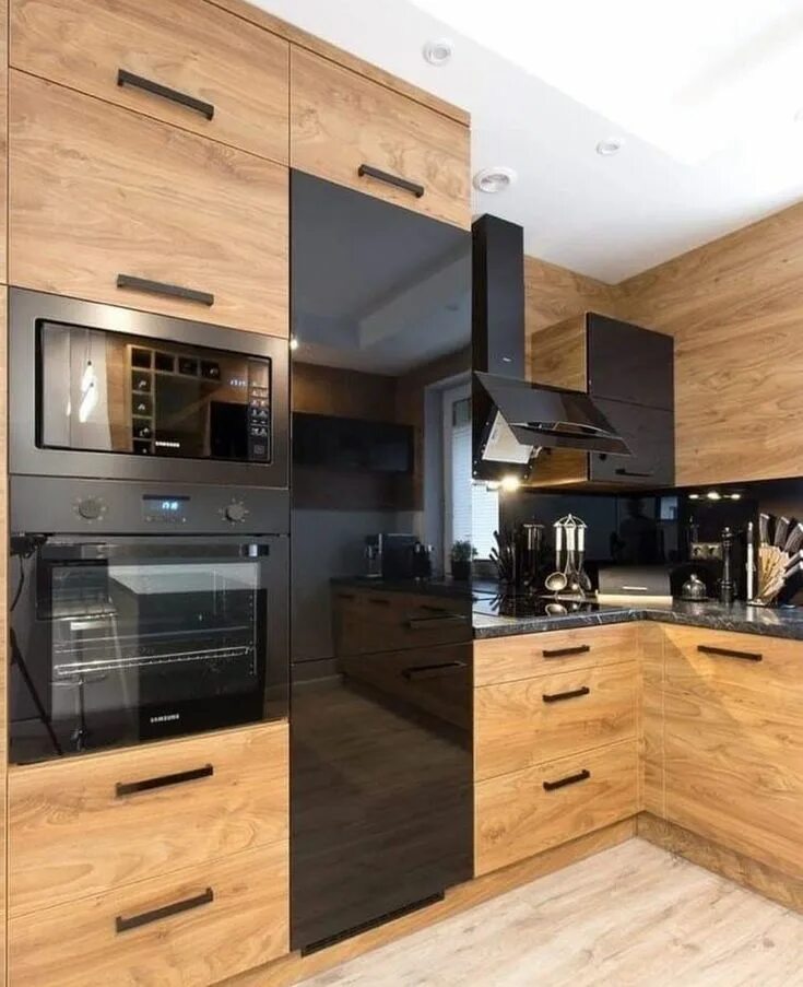 Кухонный гарнитур под дерево фото Современная угловая кухня - 23 восхитительных решения для дома Design della cuci