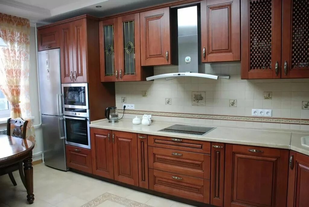 Кухонный гарнитур под дерево фото 3 метра Кухня коричневая 66 заказать недорого в Москве - 1Кухонный