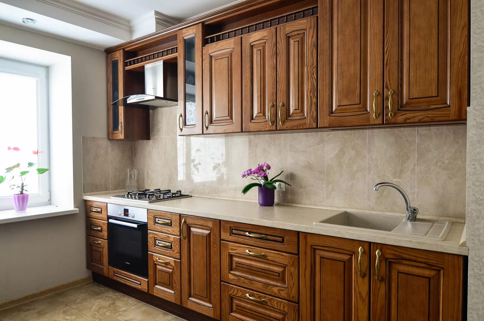 Кухонный гарнитур под дерево фото 3 метра Фото № 12652