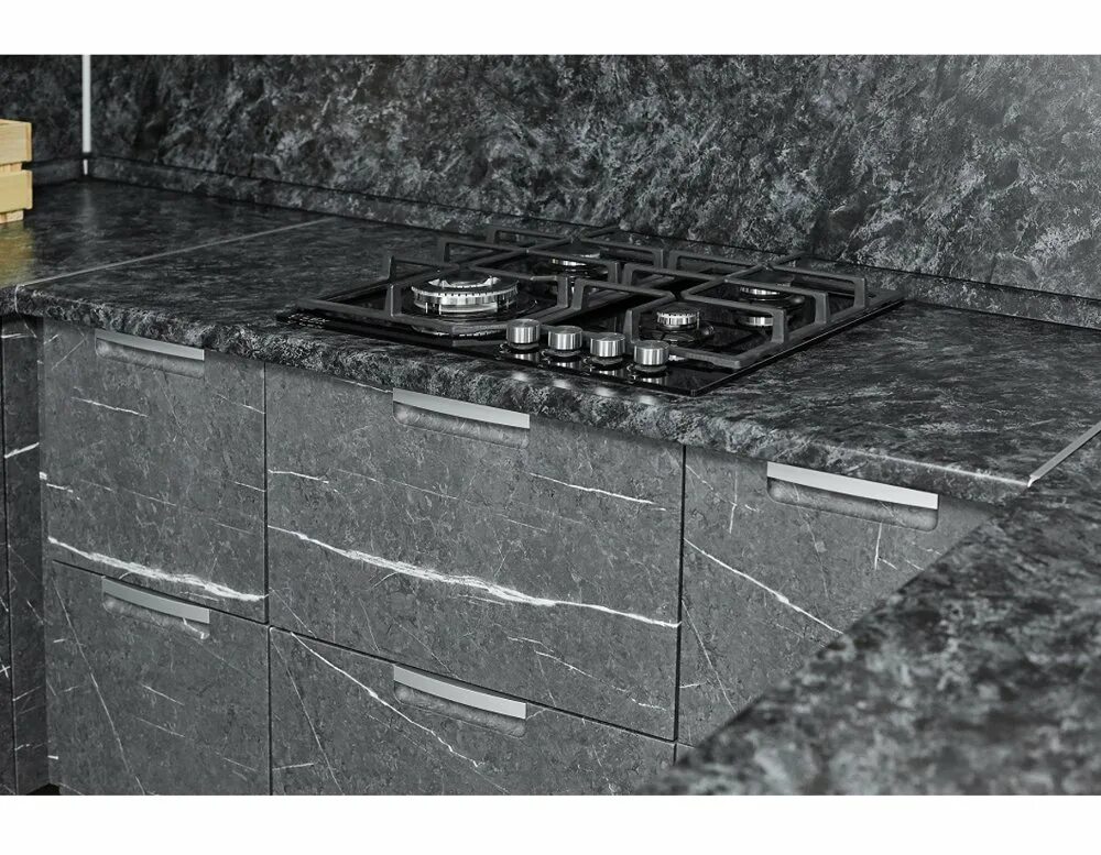 Кухонный гарнитур под мрамор фото Кухня Авенза Неро купить в Краснодаре - МебельПик