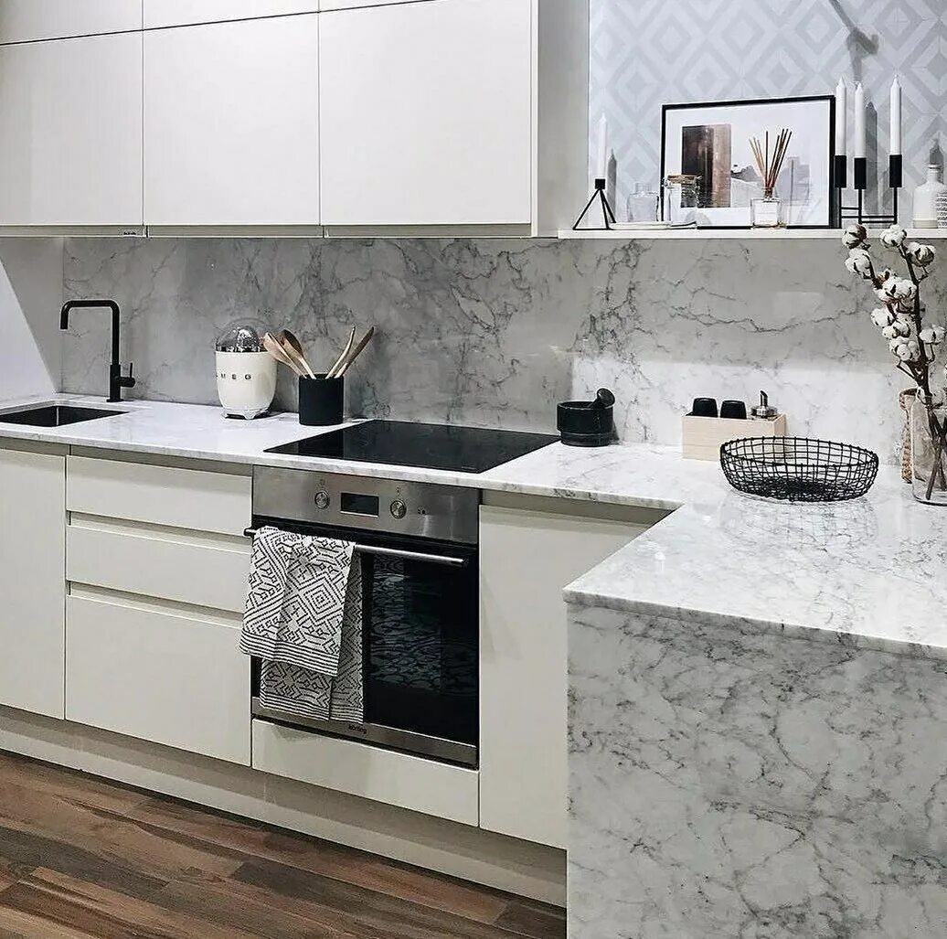 Кухонный гарнитур под мрамор фото Кухня мрамор - Кухня черный мрамор (109 фото)
