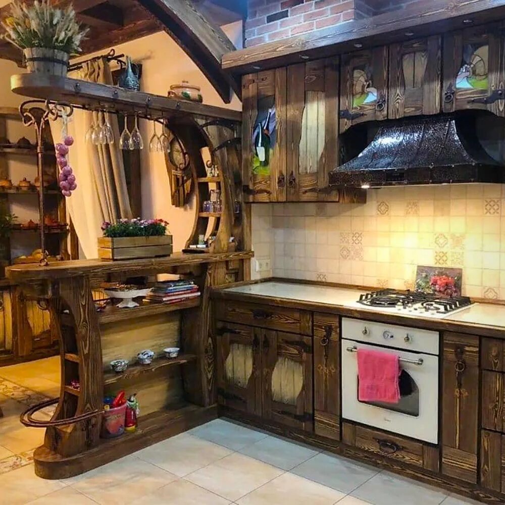 Кухонный гарнитур под старину фото Кухня в состаренном стиле - фото