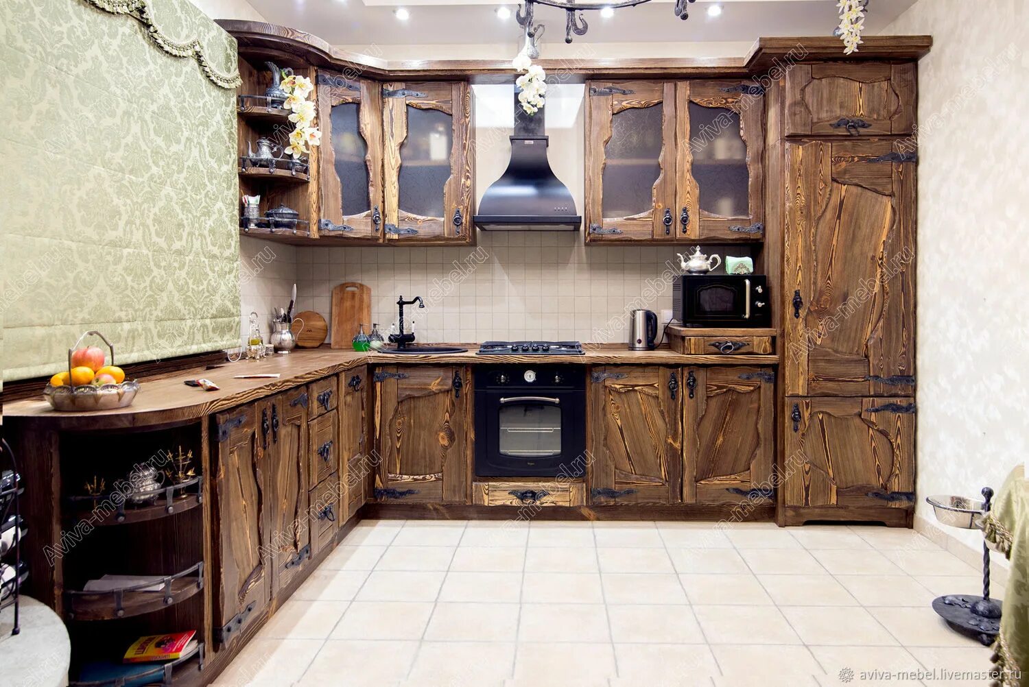 Кухонный гарнитур под старину фото Кухня В3 из массива сосны в интернет-магазине на Ярмарке Мастеров Кухонная мебел