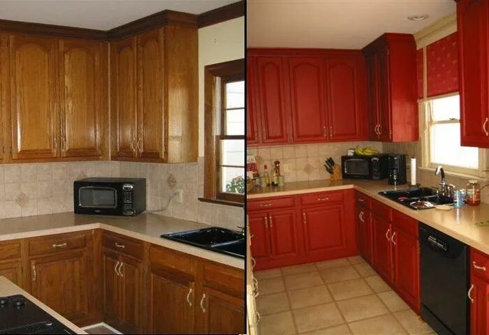 Кухонный гарнитур после покраски фото Pin by Christina Morning on Updating Red kitchen cabinets, Glazed kitchen cabine