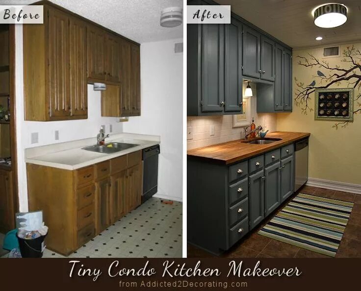 Кухонный гарнитур после покраски фото Small Kitchen Makeover - Tiny Condo Kitchen Before & After Reformar cocina sin o