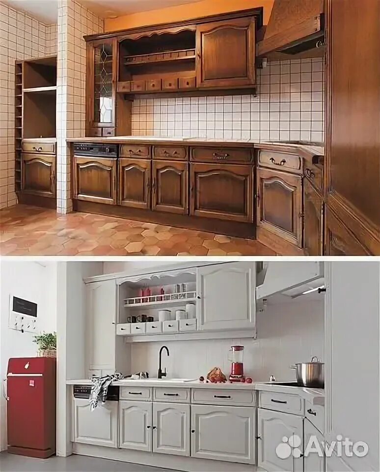 Кухонный гарнитур после покраски фото Покраска реставрация мебели фасадов кухни шкафы в Обнинске Услуги Авито