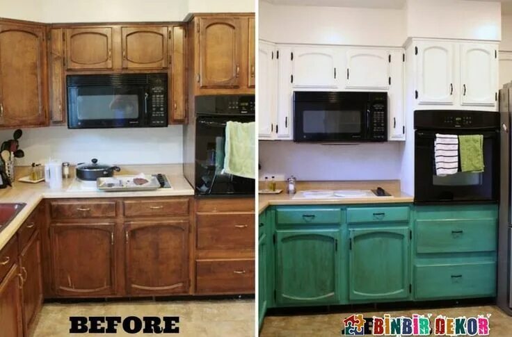 Кухонный гарнитур после покраски фото Перекраска старой мебели, или Как изменить интерьер за считанные дни: Идеи и вдо