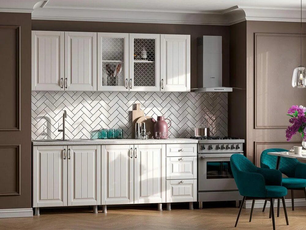 Кухонный гарнитур прованс фото Купить Кухонный гарнитур "Прованс" 2,0м белый текстурный (без столешницы) по цен