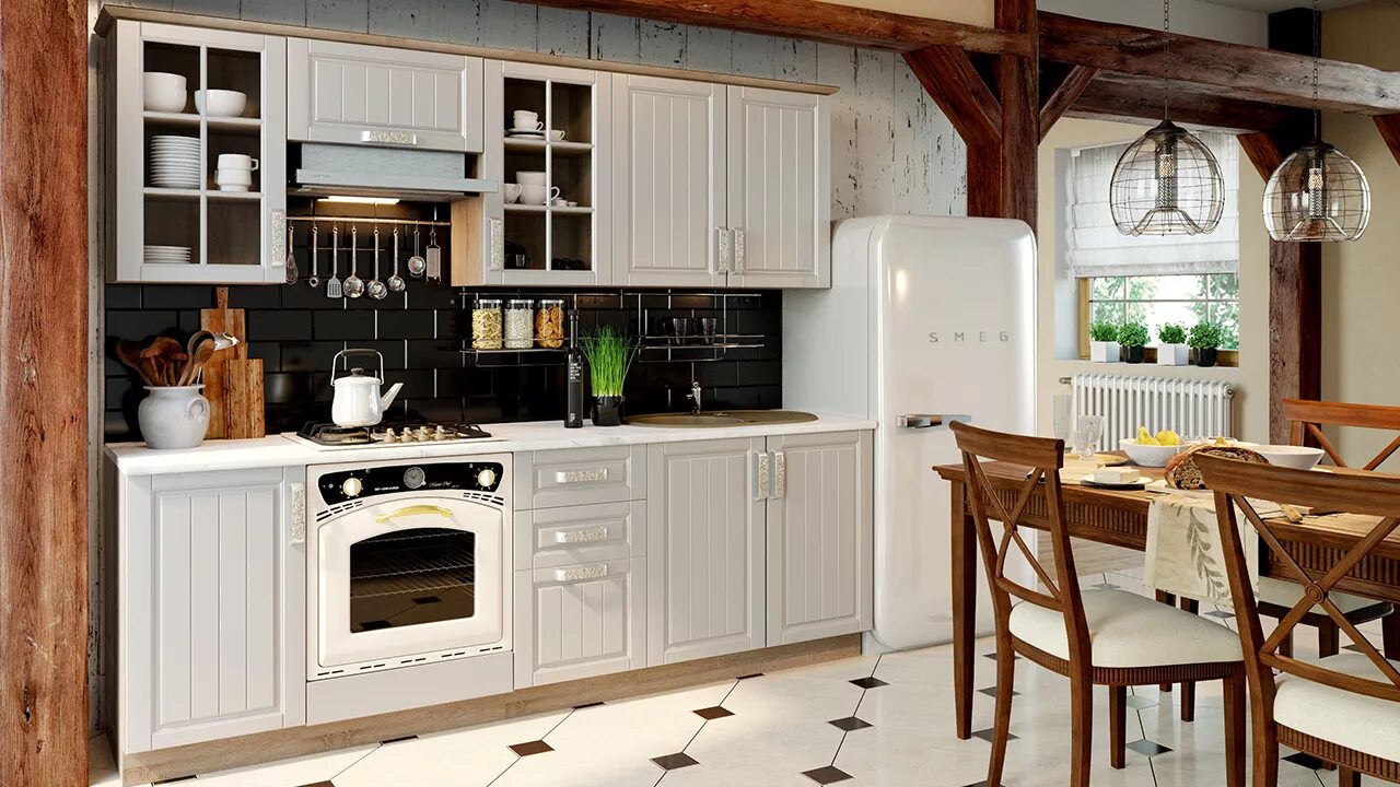 Кухонный гарнитур прованс фото Кухонный гарнитур Прованс № 2 Дуб Сонома трюфель, Крем - купить в Нижневартовске