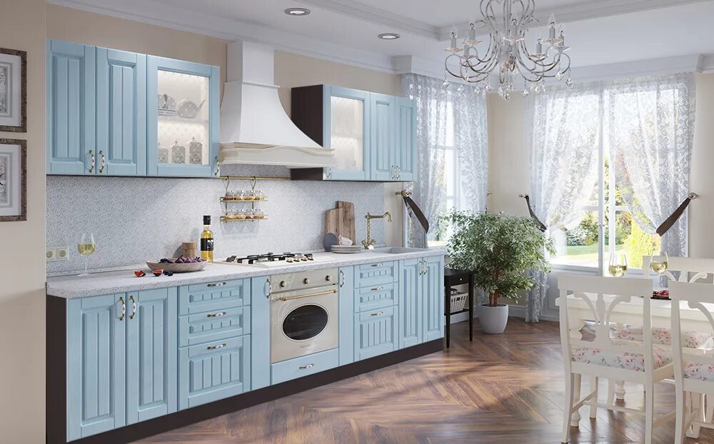 Кухонный гарнитур прованс фото Купить Кухня Прованс (Голубая патина/корпус венге) по низкой цене в Новосибирске