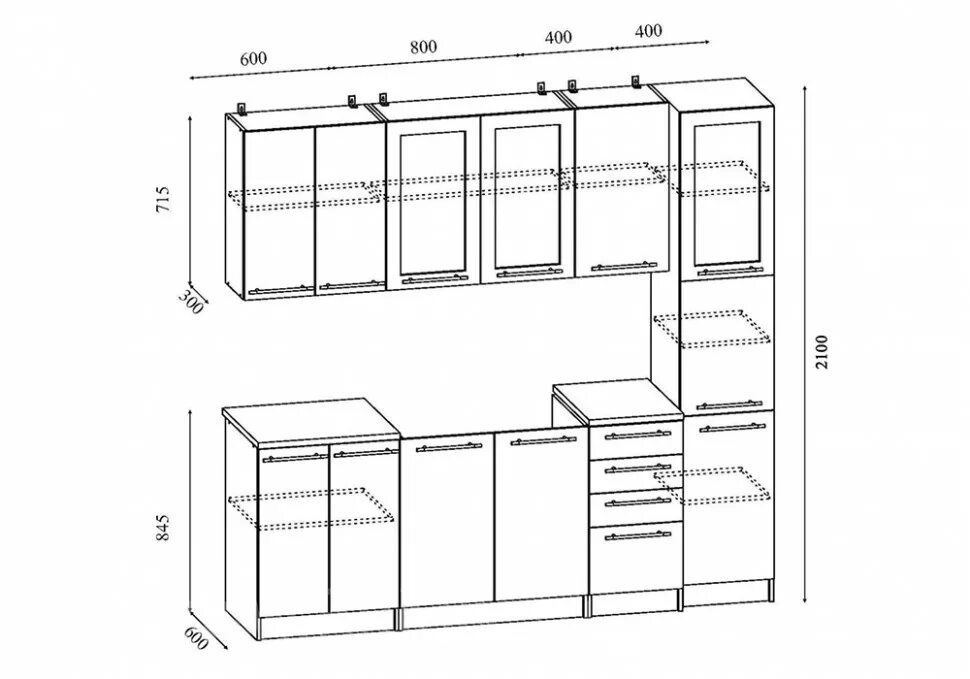 Кухонный гарнитур размеры шкафов фото Кухня София 1.8 м 3D - купить недорого в интернет-магазине "Мебель Всем СПб" с д