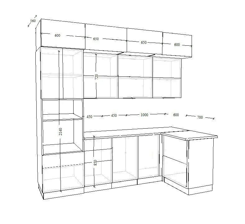 Кухонный гарнитур размеры шкафов фото Виола Лайн 2500х1300. Купить в Екатеринбурге - Мебельный центр "Кухонька" - "Кух