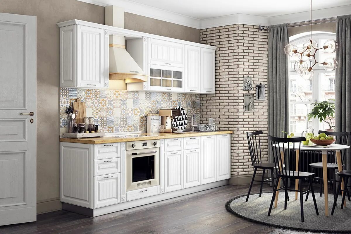 Кухонный гарнитур с карнизом фото Кухонный гарнитур Бавария с карнизом (ширина 277 см) - Мебель UNO