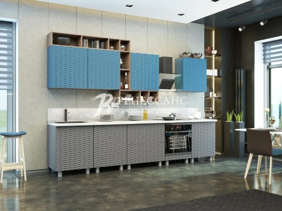 Кухонный гарнитур с рифлеными фасадами фото Кухня модульная Релья 3,2 метра