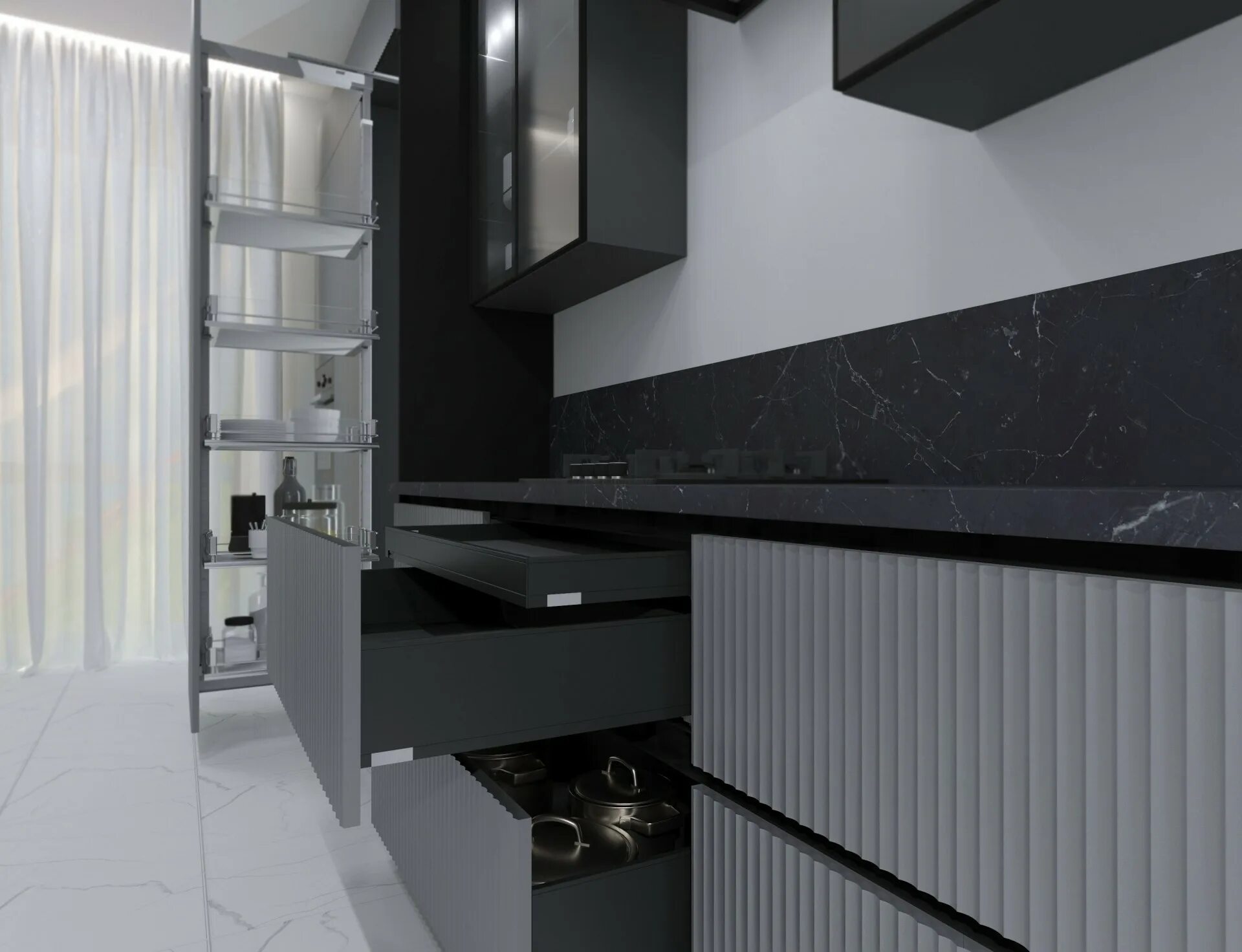 Кухонный гарнитур с рифлеными фасадами фото Купить Кухня современная - Онда Кухни NEO в магазине mebeldecoronline.ru!