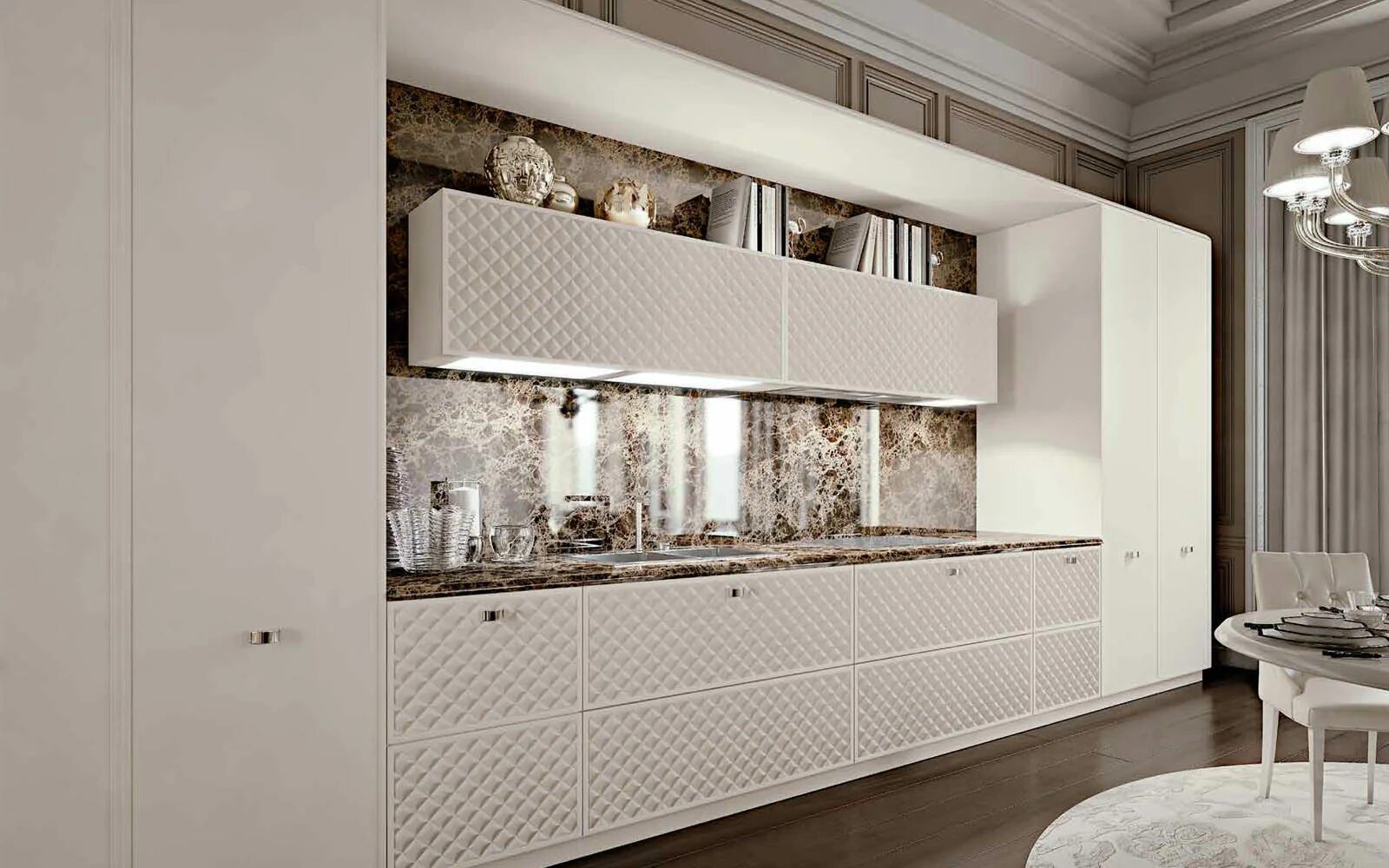 Кухонный гарнитур с рифлеными фасадами фото Кухня Bellagio с перфорированными фасадами Itacom