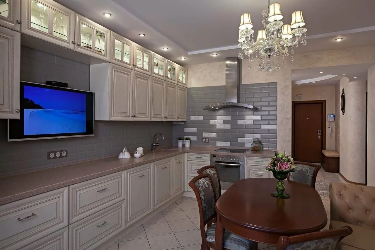 Кухонный гарнитур с телевизором на стене фото Дизайн кухни с телевизором на стене - CormanStroy.ru