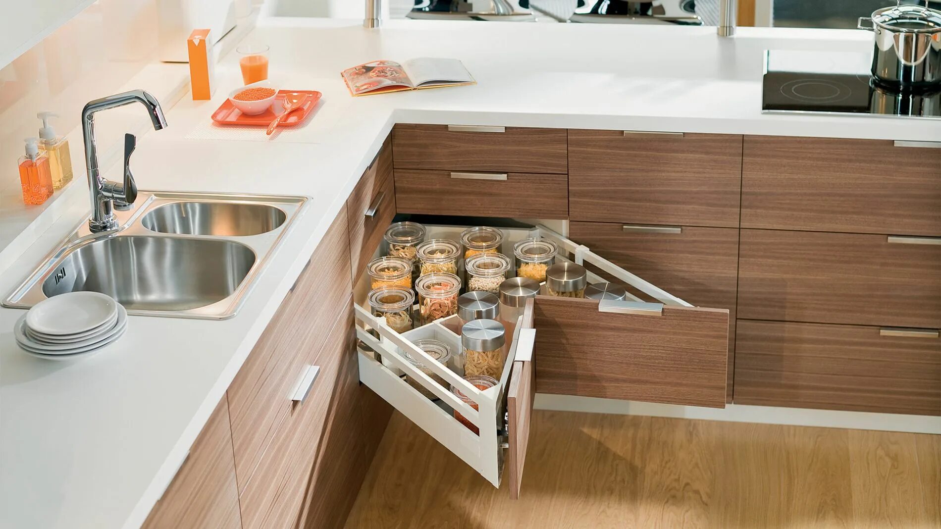 Кухонный гарнитур с ящиками фото НАБОР Ящик угловой "BLUM" 600мм "M" 83мм с двойным. релингом (D) #23923 - Выдвиж