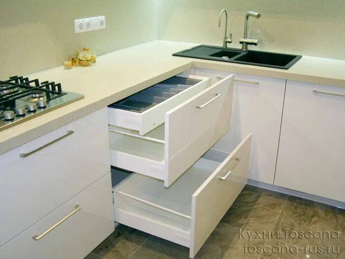 Кухонный гарнитур с ящиками фото Кухни на заказ - заказать кухню по индивидуальным размерам в Москве от производи