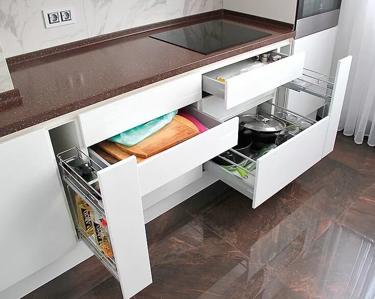 Кухонный гарнитур с ящиками фото Как выбрать удобные кухонные ящики?