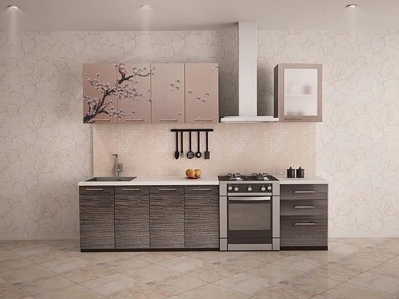 Кухонный гарнитур сакура фото Кухонный гарнитур с фотопечатью 1800 мм