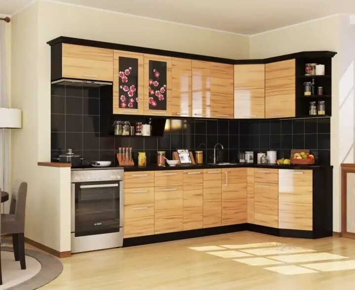 Кухонный гарнитур сакура фото Кухня Сакура 2 мдф глянец угловая, Бежевый арт.75954 - купить в Нижнем Новгороде