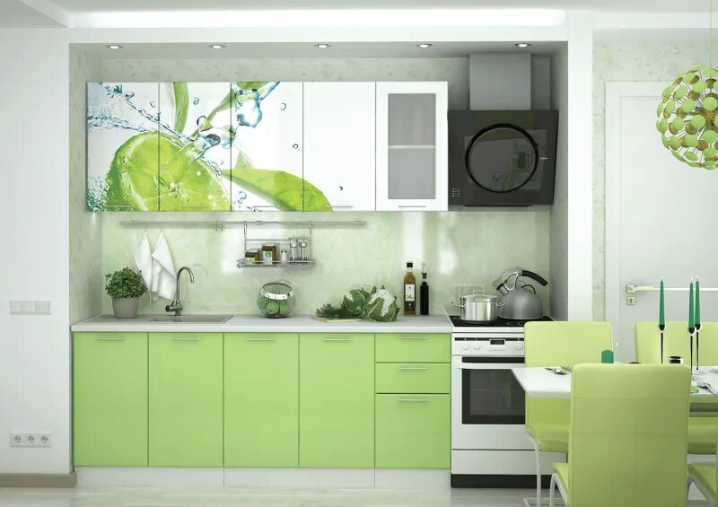 Кухонный гарнитур салатового цвета фото Кухонный гарнитур с фотопечатью 2,0 МДФ с фотопечатью арт 178006 - купить в Екат