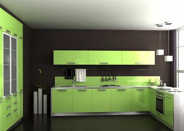 Кухонный гарнитур салатового цвета фото Кухня в цвете салатовый глянец