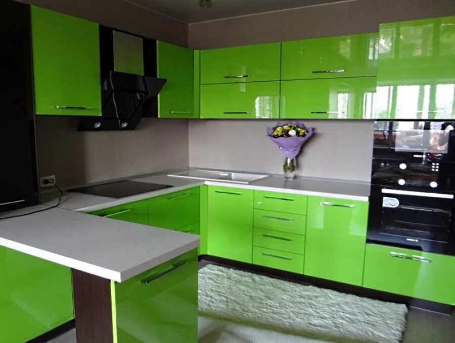 Кухонный гарнитур салатового цвета фото Размеры кухонь