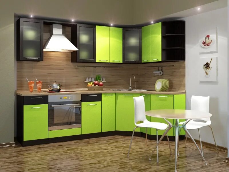 Кухонный гарнитур салатового цвета фото Кухонный гарнитур Фьюжн олива металлик-венге - купить в Перми в интернет-магазин