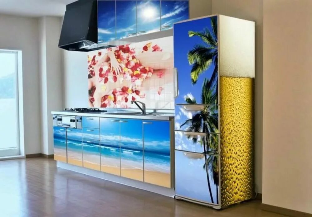 Кухонный гарнитур самоклеющей пленкой фото Самоклеящаяся пленка на холодильник: как обклеить +50 фото