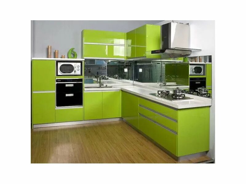 Кухонный гарнитур самоклеющей пленкой фото Стильная кухня лайм / Мебельная фабрика "SaEn", г. Кузнецк