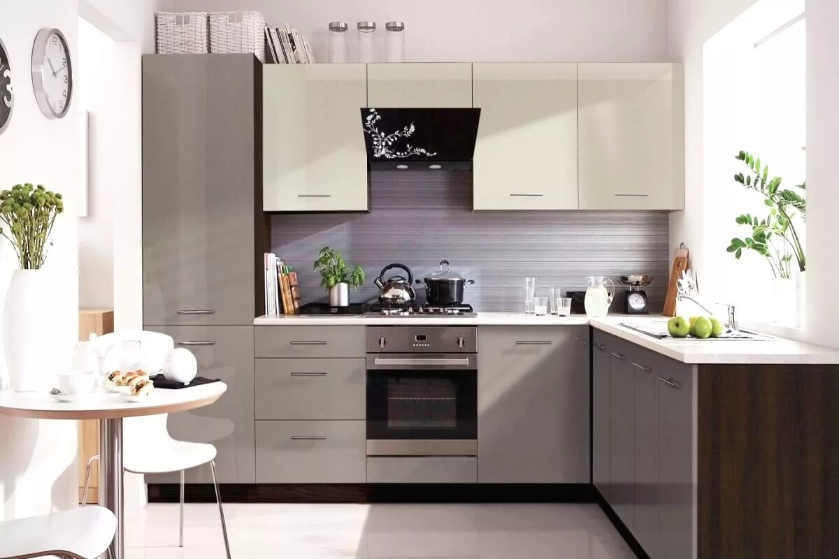 Кухонный гарнитур серо бежевый фото Кухня Грей с фасадами из МДФ и ПВХ купить в Екатеринбурге