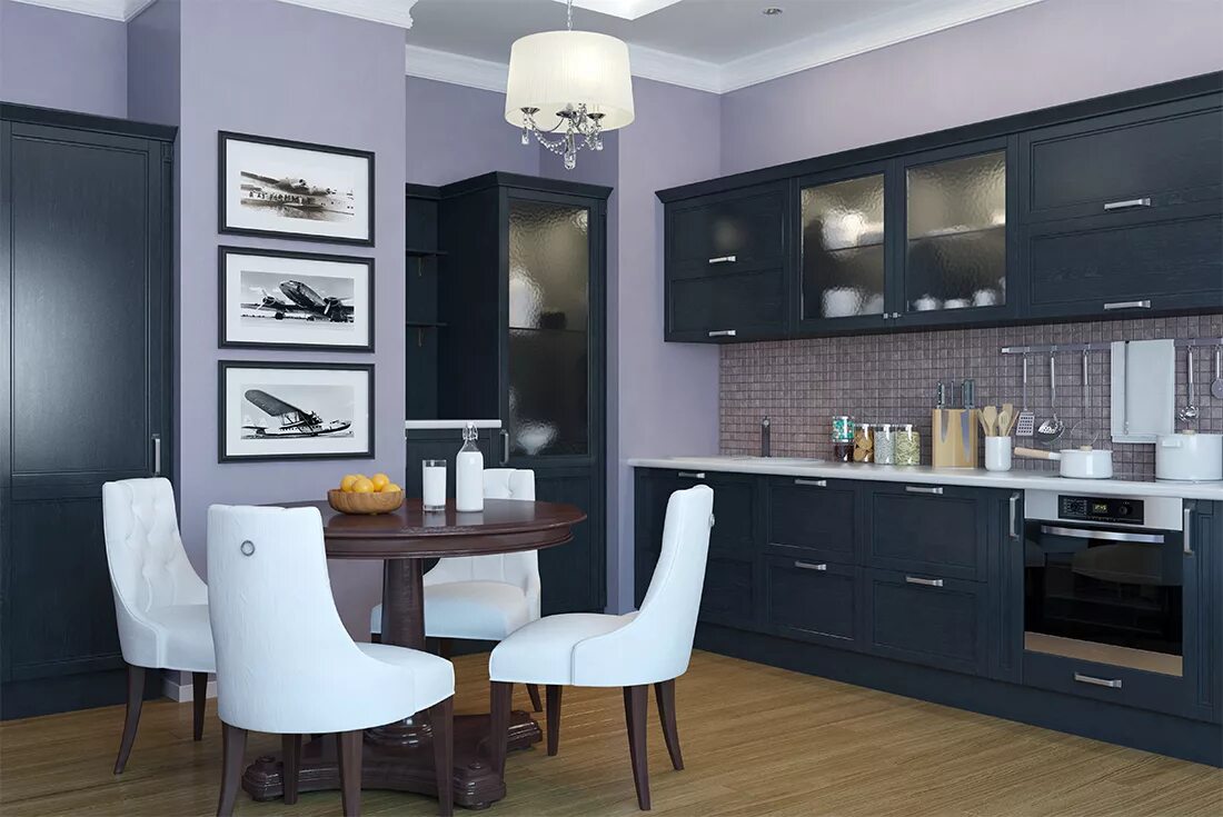 Кухонный гарнитур серого цвета в интерьере Фасады из массива дерева серии Стреза Фасады и кухни на заказ в СПб, столешницы