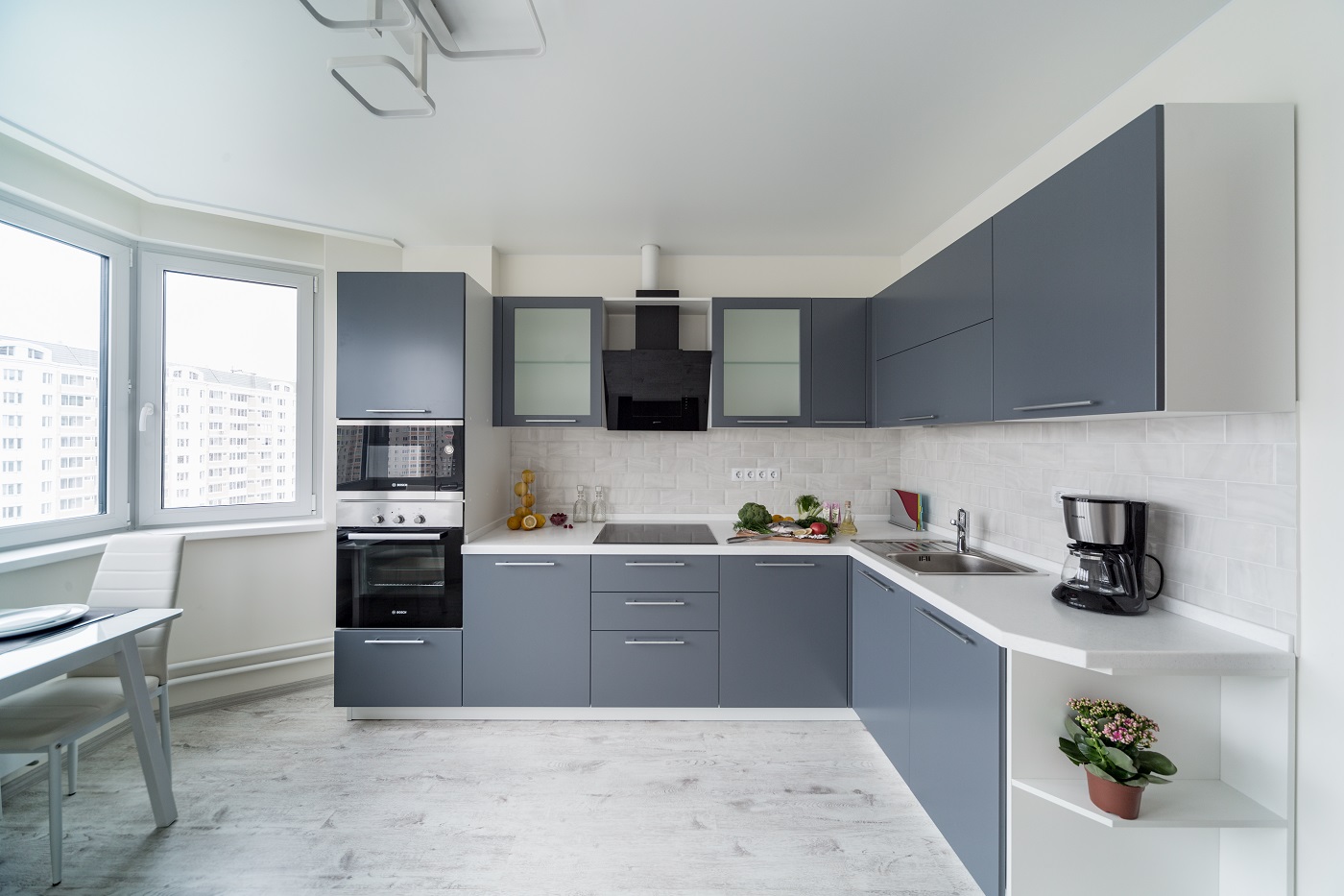 Кухонный гарнитур серый матовый фото Кухня Фаворит серый