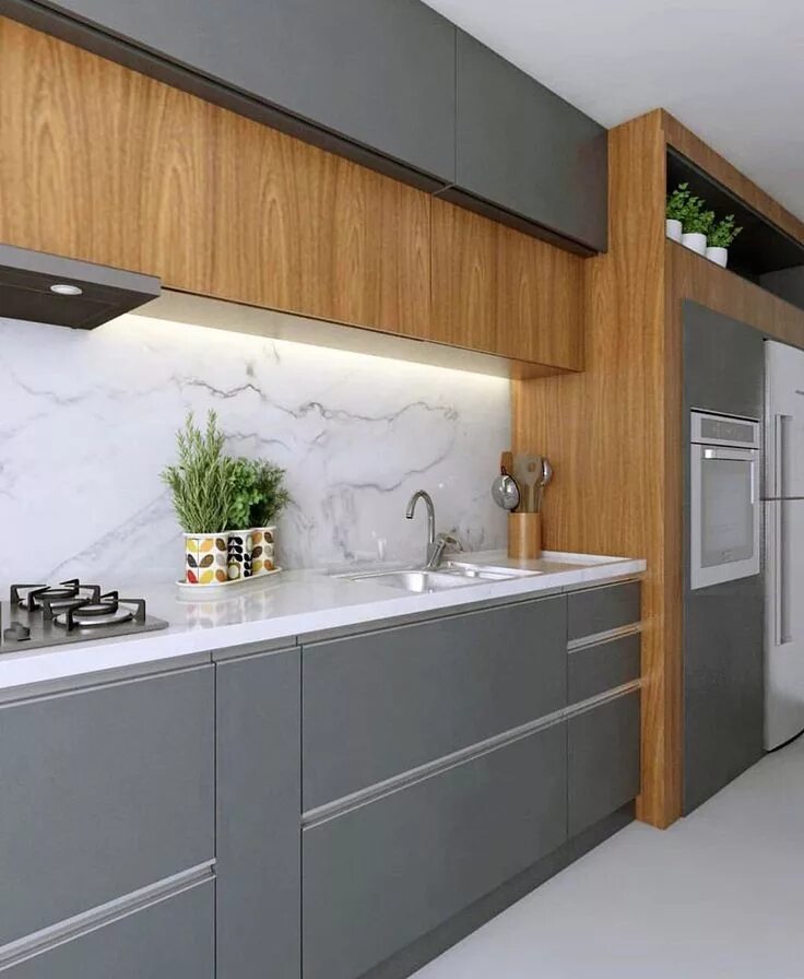 Кухонный гарнитур серый с деревом фото Hello people! That trio of respect that never goes out of style nunquinha: white