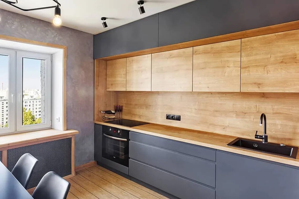 Кухонный гарнитур серый с деревом фото Кухонный фартук: 40 оригинальных фото-идей для отделки - ArtProducts