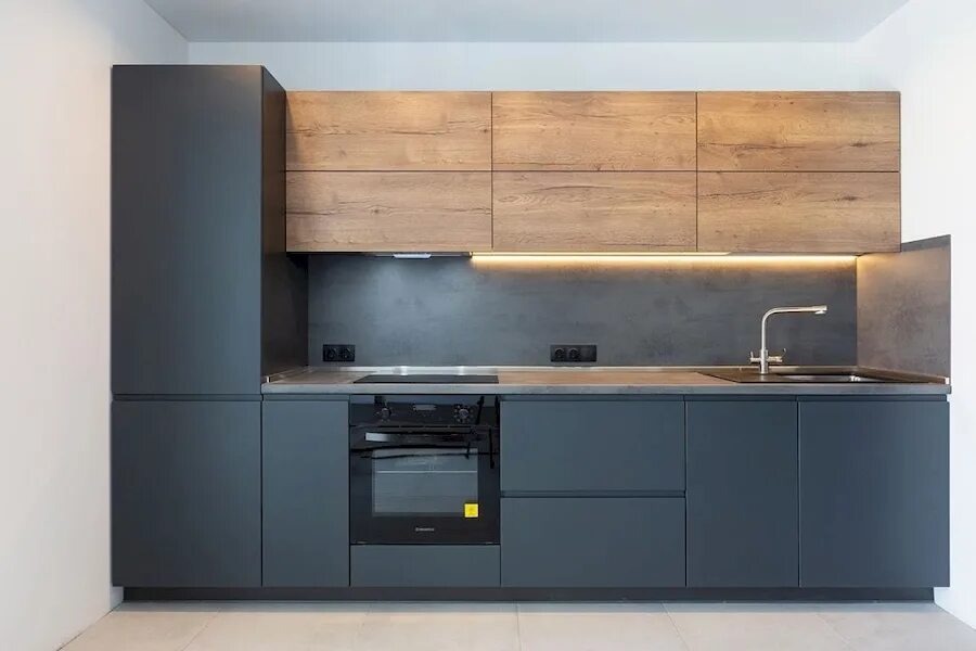 Кухонный гарнитур серый с деревом фото Кухни на заказ из МДФ пластик. Купить кухонный гарнитур МДФ пластик в Нижнем Нов