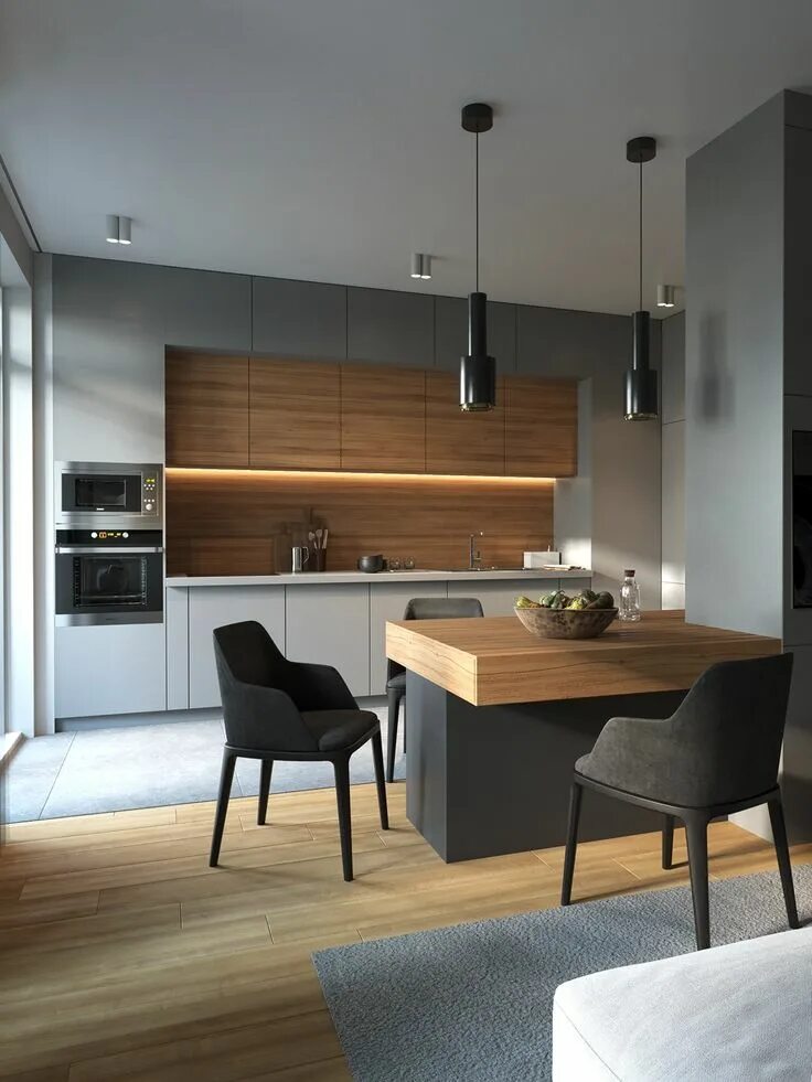 Кухонный гарнитур серый с деревом в интерьере Apartment in minimalist style Location: Novosibirsk on Behance Интерьер кухни, И