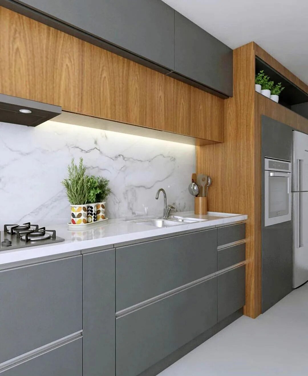 Кухонный гарнитур серый с деревом в интерьере Hello people! That trio of respect that never goes out of style nunquinha: white